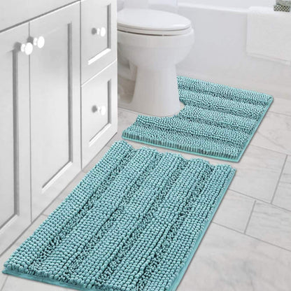 H.VERSAILTEX Bath Rugs for Bathroom Non Slip Bath Mats Extra Thick Chenille Striped Rug 20" x 32" Absorbent Non Skid Fluffy Soft Shaggy Washable Dry Fast Plush Mat for Indoor, Bath Room, Tub - Sage