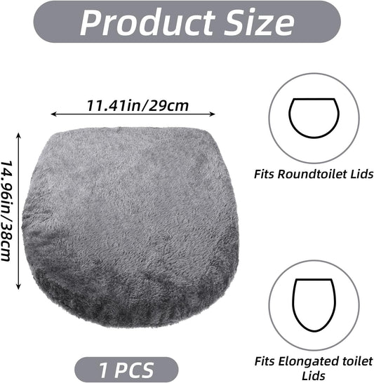 1 PCS Toilet Seat Lid Cover Microfiber Soft Velvet Toilet Cover Durable Adjustable Stretch Fuzzy Seat Covers with Elastic Bottom Absorbent Machine Washable Comfortable for Most Toilets Lids(grey)