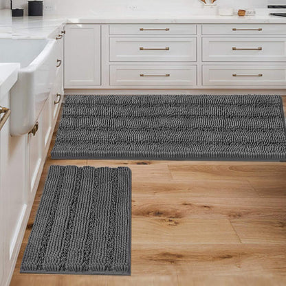 H.VERSAILTEX Sage Bathroom Rugs, Bath Mat Set of 2 Extra Thick Chenille Striped Pattern Shaggy Bath Rugs for Bath Room, Non Skid Bath Mats for Bathroom Floor (32 x 20 Plus 24 x 17 - Inches)
