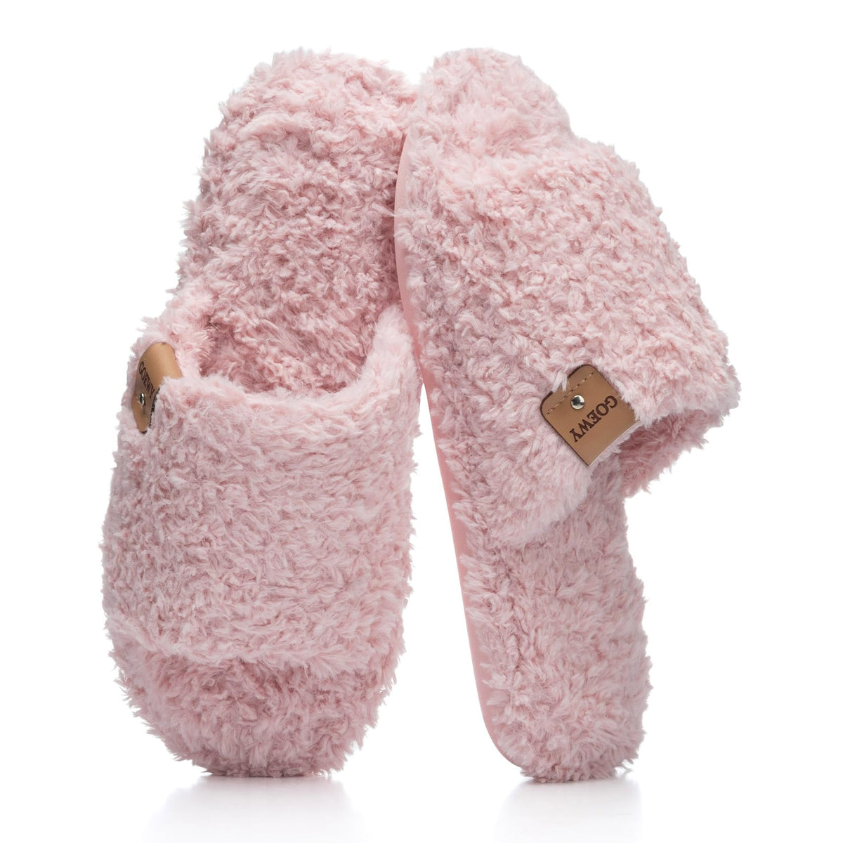 GOEWY Fuzzy Open Toe Slippers for Women Indoor with Comfy Memory Foam
