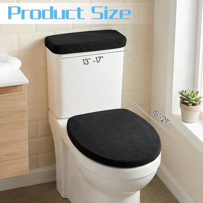 Larrel Black Toilet Lid Cover and Toilet Tank Lid Cover Set, Stretch Washable Polyester Toilet-Seat Covers, Universal Toilet-Cover Set for Most Toilets Tanks & Lids, Bathroom Decor Accessories