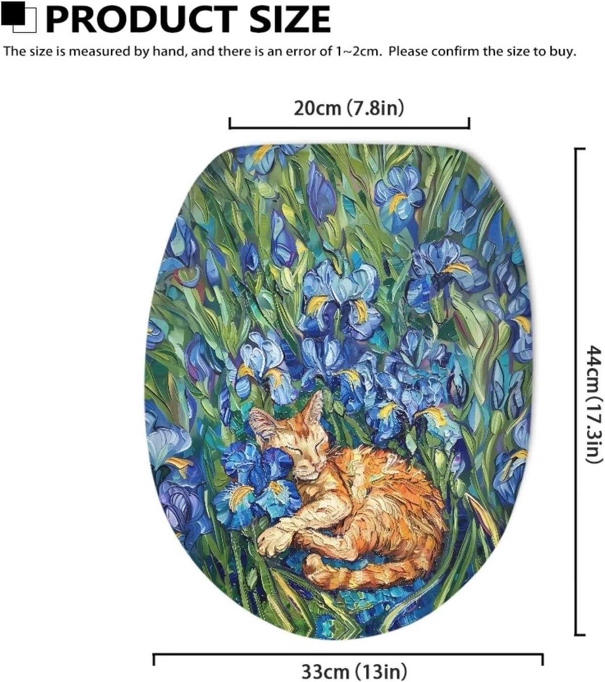 Toilet Lid Covers for Bathroom Elongated Cat Irises Thick Toilet Seat Lid Cover Elongated Oval Round Soft Fabric Toilet Seat Lid Cover with Elastic Edges Machine Washable