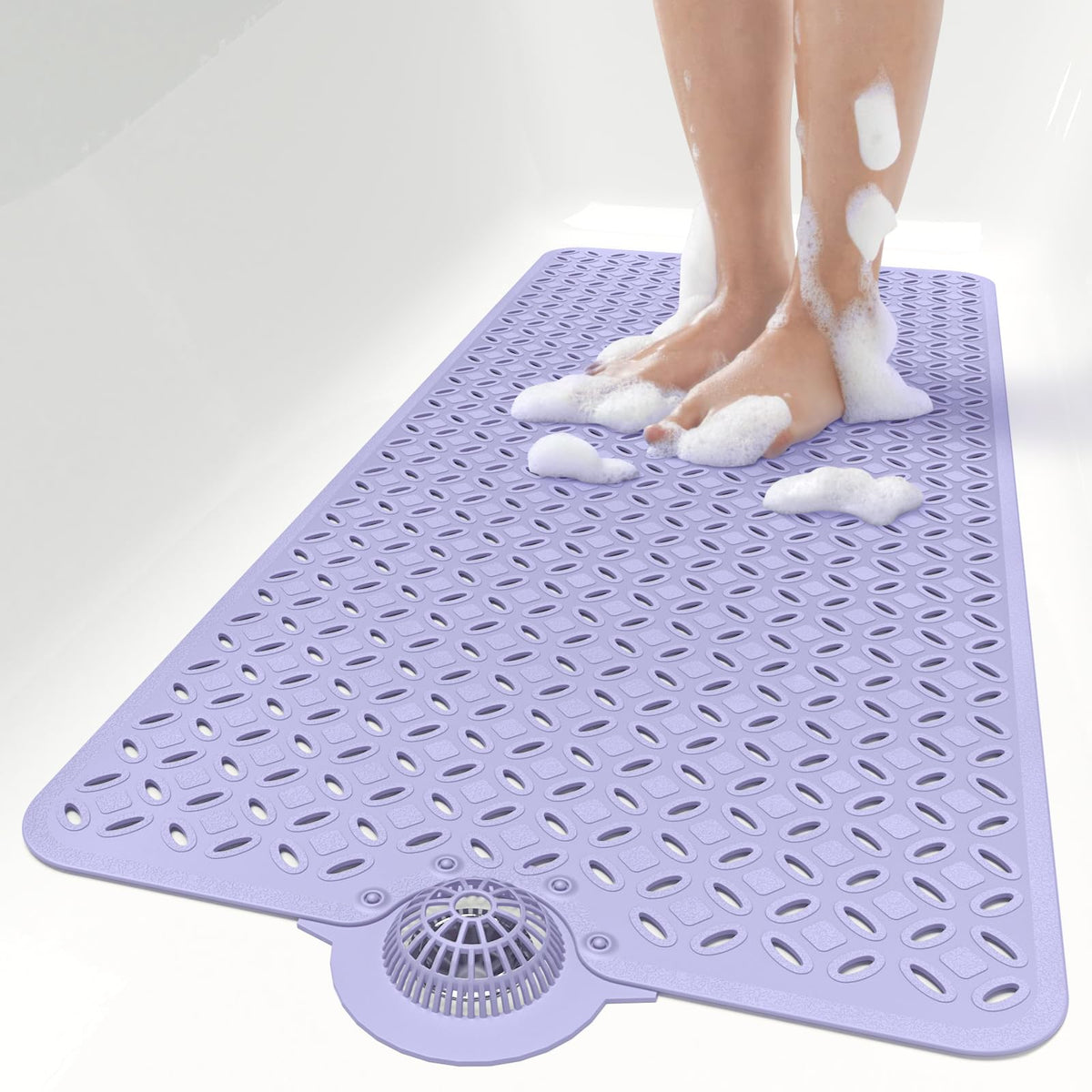 OTHWAY Bath Mat for Tub Non Slip: 39" X 17" Long Bathtub Mat with Hair Catcher│Big Drain Holes Shower Mats for Inside Shower│Machine Washable (Grey)