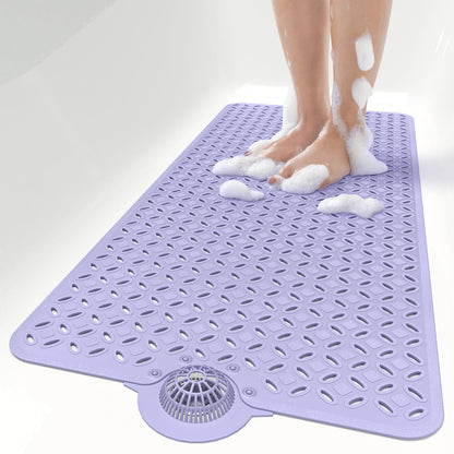 OTHWAY Bath Mat for Tub Non Slip: 39" X 17" Long Bathtub Mat with Hair Catcher│Big Drain Holes Shower Mats for Inside Shower│Machine Washable (Grey)