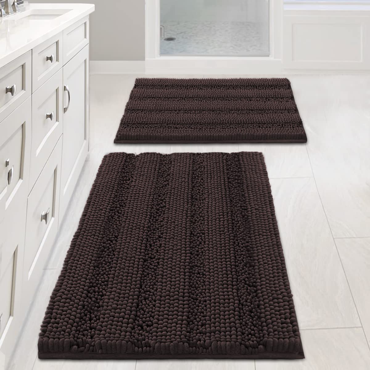 H.VERSAILTEX Bath Rugs for Bathroom Non Slip Bath Mats Extra Thick Chenille Striped Rug 20" x 32" Absorbent Non Skid Fluffy Soft Shaggy Washable Dry Fast Plush Mat for Indoor, Bath Room, Tub - Sage