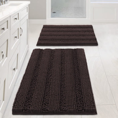 H.VERSAILTEX Bath Rugs for Bathroom Non Slip Bath Mats Extra Thick Chenille Striped Rug 20" x 32" Absorbent Non Skid Fluffy Soft Shaggy Washable Dry Fast Plush Mat for Indoor, Bath Room, Tub - Sage