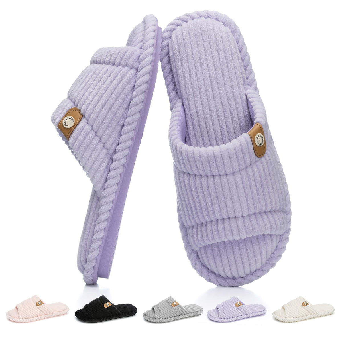 GOEWY Fuzzy Open Toe Slippers for Women Indoor with Comfy Memory Foam