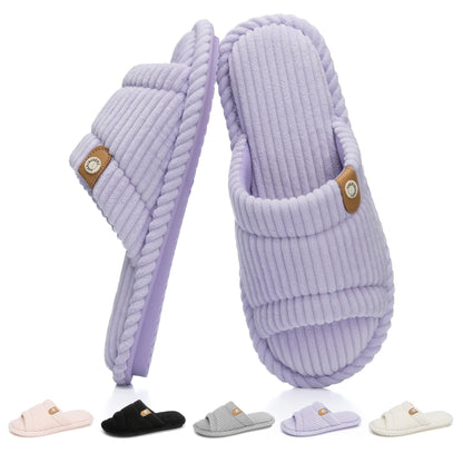 GOEWY Fuzzy Open Toe Slippers for Women Indoor with Comfy Memory Foam