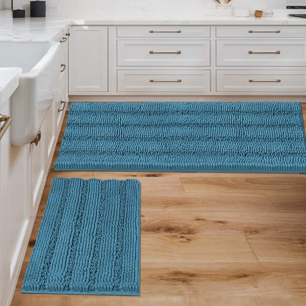 H.VERSAILTEX Bath Rugs for Bathroom Non Slip Bath Mats Extra Thick Chenille Striped Rug 20" x 32" Absorbent Non Skid Fluffy Soft Shaggy Washable Dry Fast Plush Mat for Indoor, Bath Room, Tub - Sage