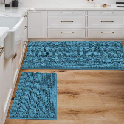 H.VERSAILTEX Bath Rugs for Bathroom Non Slip Bath Mats Extra Thick Chenille Striped Rug 20" x 32" Absorbent Non Skid Fluffy Soft Shaggy Washable Dry Fast Plush Mat for Indoor, Bath Room, Tub - Sage