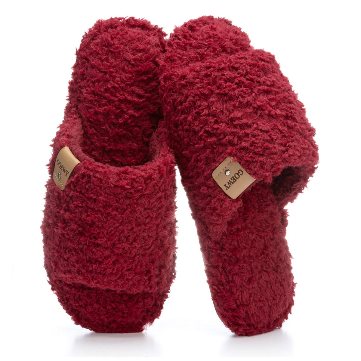 GOEWY Fuzzy Open Toe Slippers for Women Indoor with Comfy Memory Foam