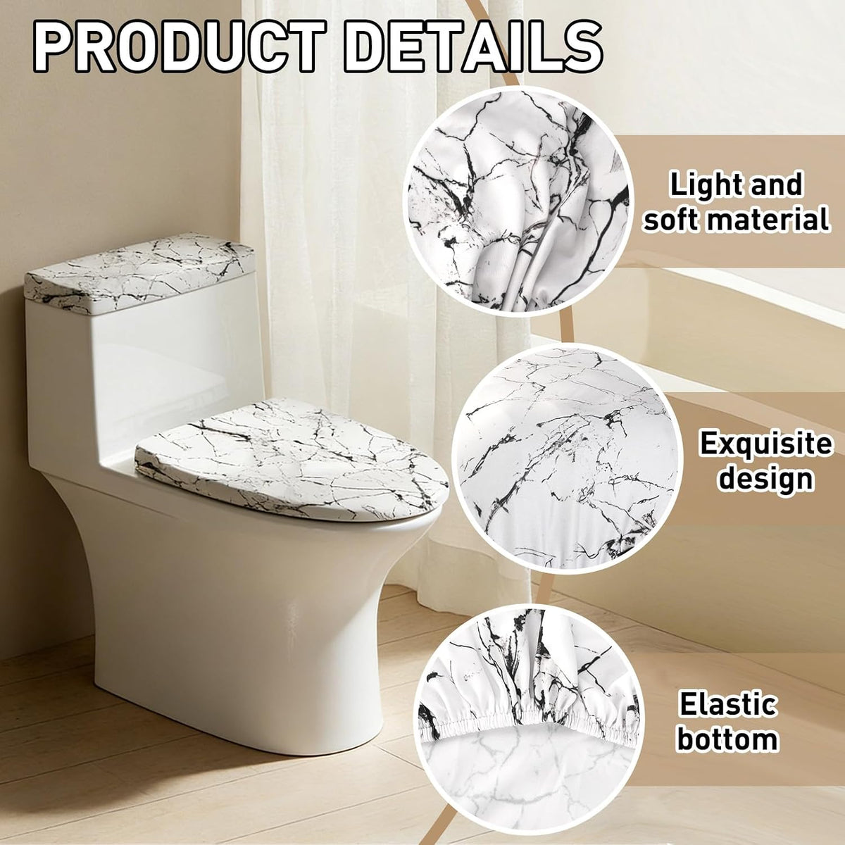 WRENYZK White Marble Toilet Lid Cover, Toilet Lid and Toilet Tank Cover