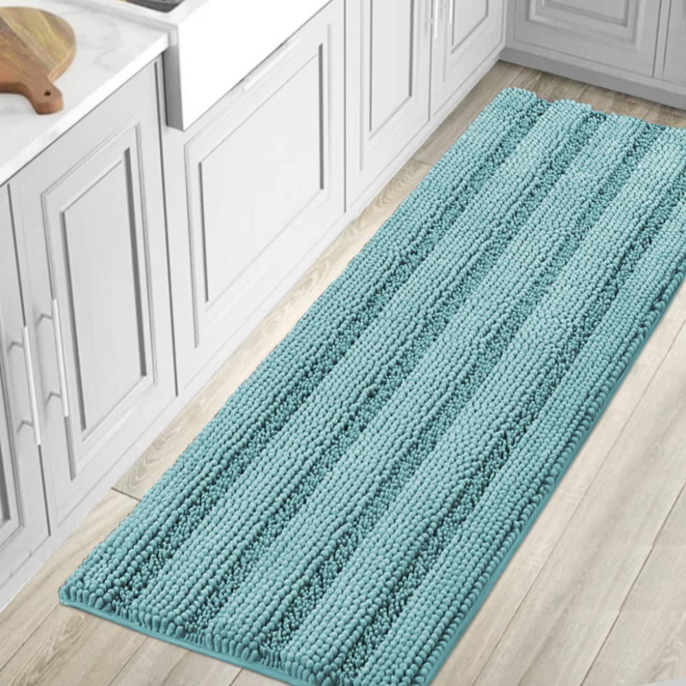 H.VERSAILTEX Bath Rugs for Bathroom Non Slip Bath Mats Extra Thick Chenille Striped Rug 20" x 32" Absorbent Non Skid Fluffy Soft Shaggy Washable Dry Fast Plush Mat for Indoor, Bath Room, Tub - Sage