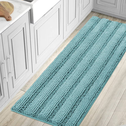 H.VERSAILTEX Sage Bathroom Rugs, Bath Mat Set of 2 Extra Thick Chenille Striped Pattern Shaggy Bath Rugs for Bath Room, Non Skid Bath Mats for Bathroom Floor (32 x 20 Plus 24 x 17 - Inches)