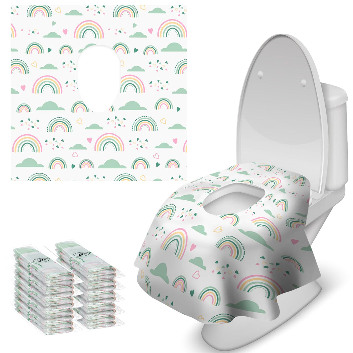 Blissful Diary 30 Pcs Toilet Seat Covers Disposable for Toddlers & Adults, Extra Large Waterproof, Portable Package for Travel, Kids Potty Training(Purple Flowers)