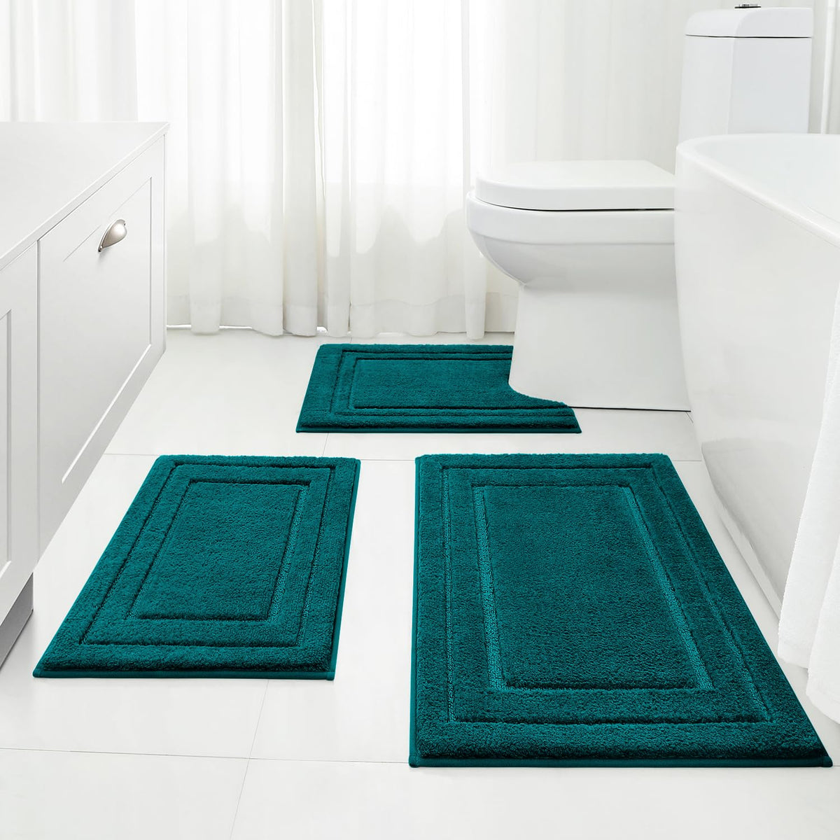 HOMEIDEAS Brown Bathroom Rugs Set of 3, Non Slip Bath Mats
