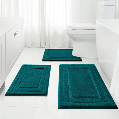HOMEIDEAS Brown Bathroom Rugs Set of 3, Non Slip Bath Mats