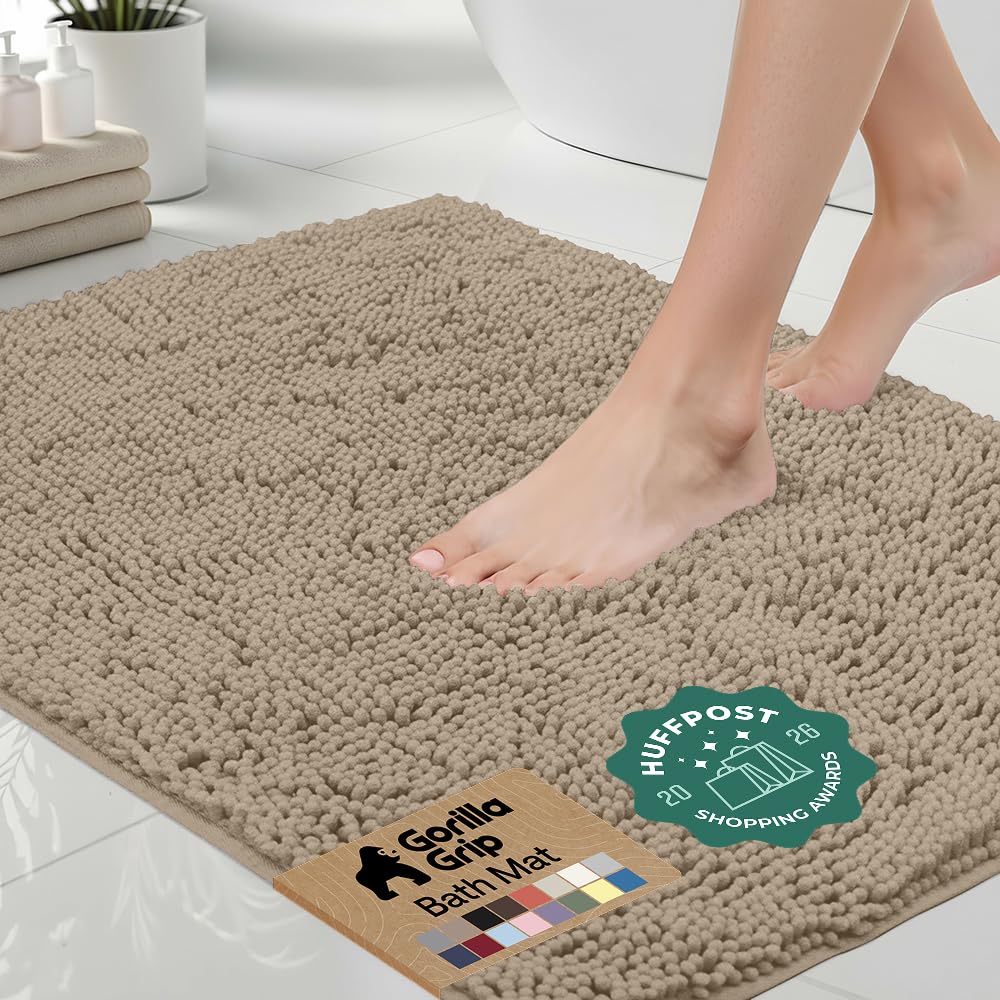 GORILLA GRIP Bath Rug Mat for Bathroom, Absorbent Chenille 24x17 Sage Green