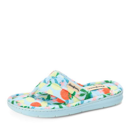Dearfoams Women's Melanie Thong Slide Memory Foam Terry Sandal Summer House Slippers