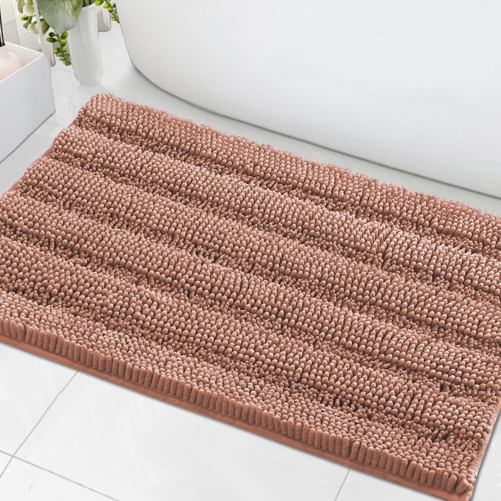 H.VERSAILTEX Bath Rugs for Bathroom Non Slip Bath Mats Extra Thick Chenille Striped Rug 20" x 32" Absorbent Non Skid Fluffy Soft Shaggy Washable Dry Fast Plush Mat for Indoor, Bath Room, Tub - Sage