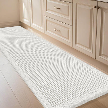 IM HOME Waffle Bath Mat Set 2 Piece Olive Green,Woven Modern Bath Rug Mats, Absorbent Non Slip Bath Floor Mat, Soft Washable Boho Bath Rugs with Tassels for Bathroom, Bedroom, Kitchen,Tub