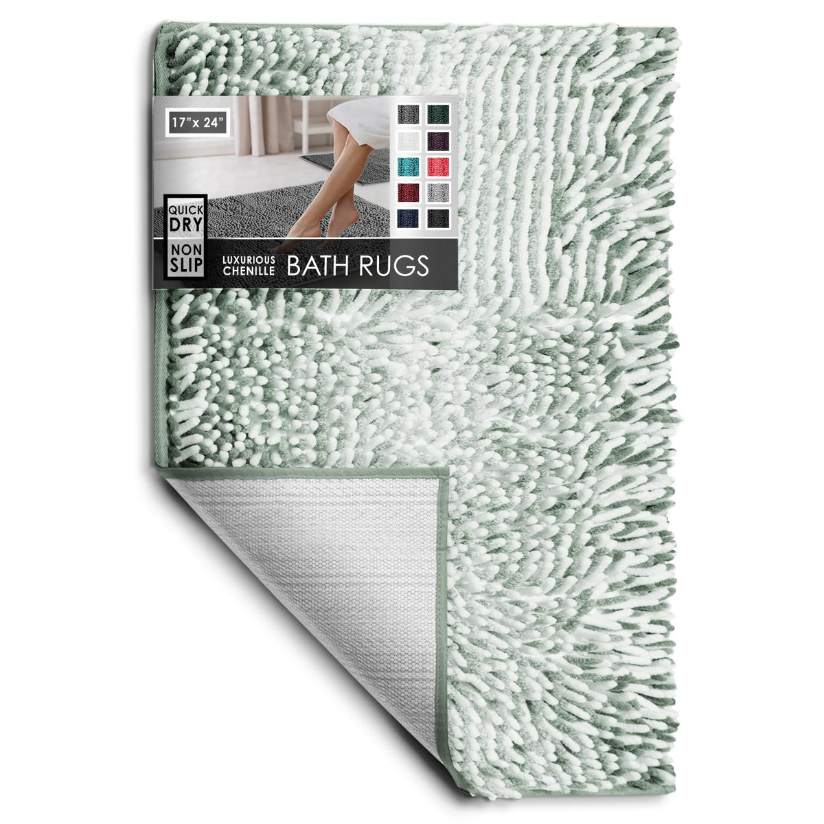 Hearth & Harbor Bathroom Rugs, Chenille Bath Mat - Machine Washable Bath Mats for Bathroom Non-Slip Backing Rubber, Quick Dry Bathroom Mat