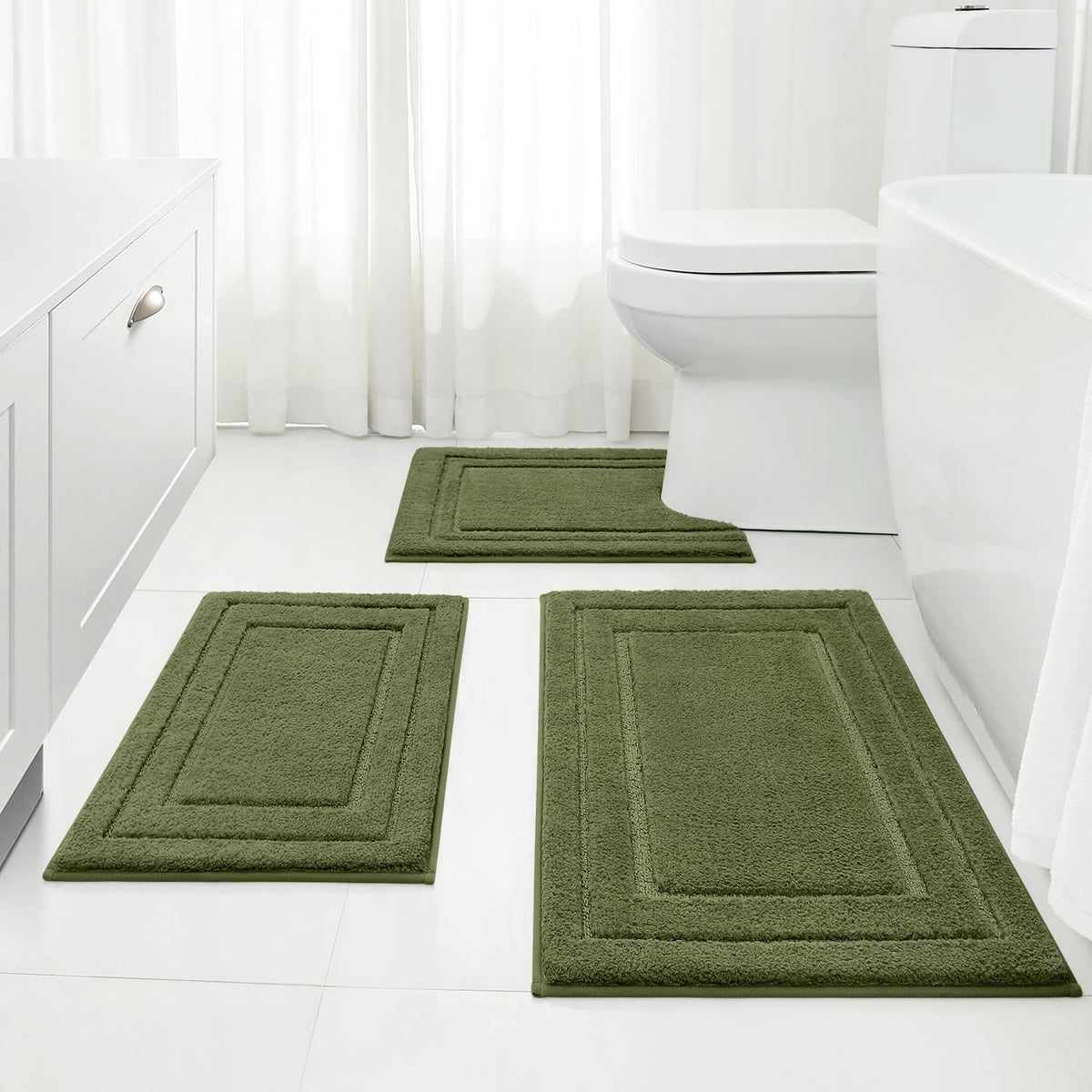 HOMEIDEAS Brown Bathroom Rugs Set of 3, Non Slip Bath Mats