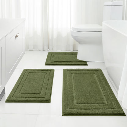 HOMEIDEAS Brown Bathroom Rugs Set of 3, Non Slip Bath Mats