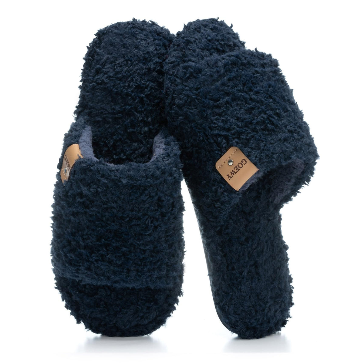 GOEWY Fuzzy Open Toe Slippers for Women Indoor with Comfy Memory Foam