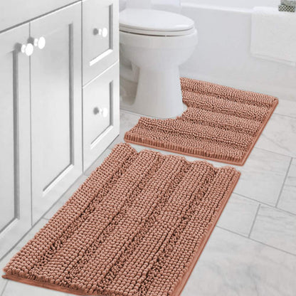 H.VERSAILTEX Bath Rugs for Bathroom Non Slip Bath Mats Extra Thick Chenille Striped Rug 20" x 32" Absorbent Non Skid Fluffy Soft Shaggy Washable Dry Fast Plush Mat for Indoor, Bath Room, Tub - Sage