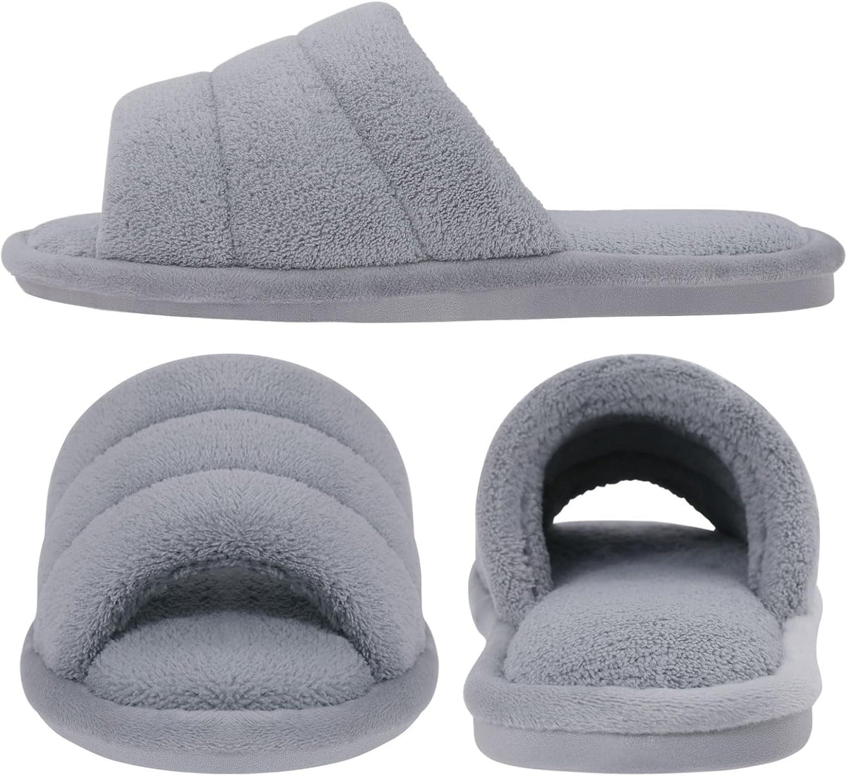 shevalues Terry Cloth Open Toe Slippers for Women Memory Foam House Shoes
