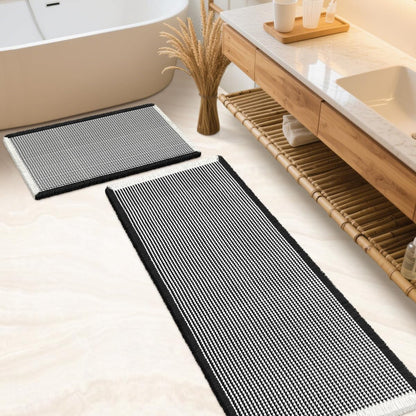 IM HOME Waffle Bath Mat Set 2 Piece Olive Green,Woven Modern Bath Rug Mats, Absorbent Non Slip Bath Floor Mat, Soft Washable Boho Bath Rugs with Tassels for Bathroom, Bedroom, Kitchen,Tub