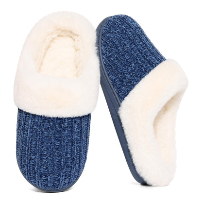 Evshine Women's Chenille Knit Fuzzy Slippers Memory Foam Warm House Shoes