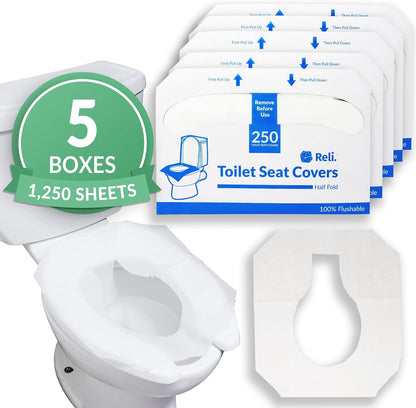 Reli. Toilet Seat Covers (1250 Pcs, 5 Packs of 250) Flushable