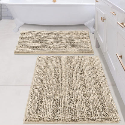 H.VERSAILTEX Bath Rugs for Bathroom Non Slip Bath Mats Extra Thick Chenille Striped Rug 20" x 32" Absorbent Non Skid Fluffy Soft Shaggy Washable Dry Fast Plush Mat for Indoor, Bath Room, Tub - Sage