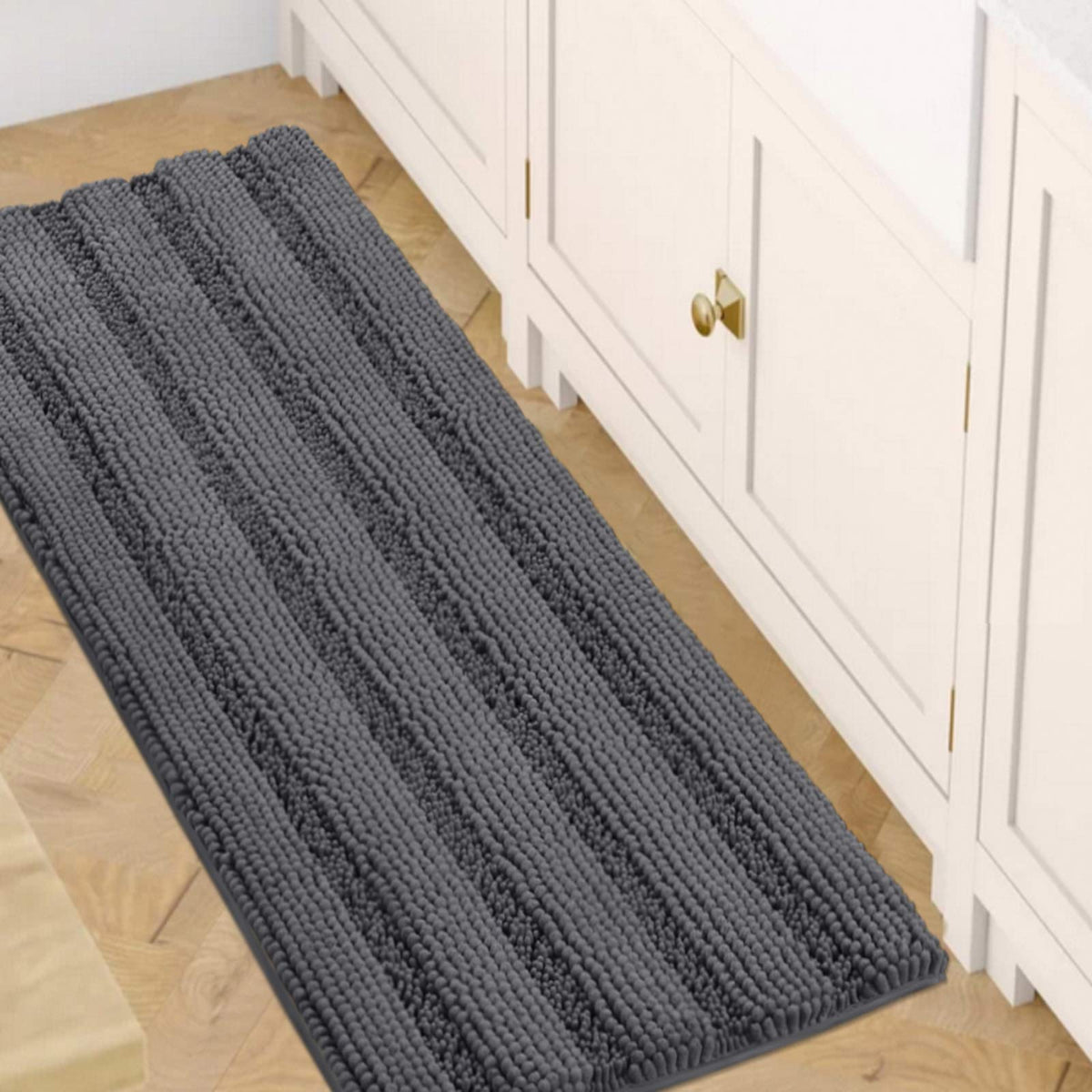 H.VERSAILTEX Bath Rugs for Bathroom Non Slip Bath Mats Extra Thick Chenille Striped Rug 20" x 32" Absorbent Non Skid Fluffy Soft Shaggy Washable Dry Fast Plush Mat for Indoor, Bath Room, Tub - Sage