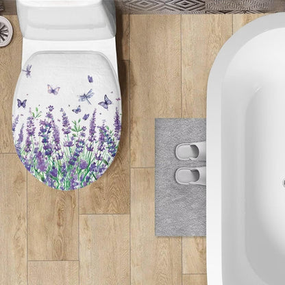 Purple Lavender Elongated Toilet Seat Cover Soft and Absorbent Fabric Toilet Lid Cover Oval Fits Most Standard Lids with Elastic Band for Bathroom Decor Accessories Protective