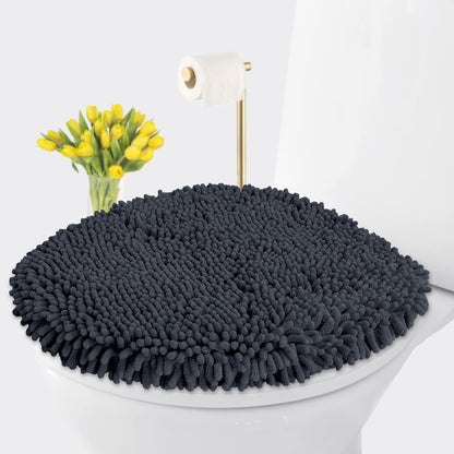 LuxUrux Toilet Lid Cover with Stretch Fit Elastic Band – Chenille Microfiber Toilet Seat Non-Slip Cover for Bathroom – Soft Plush, Machine Wash And Dry, Comfort & Clean Look (18 x 18'', Birch)