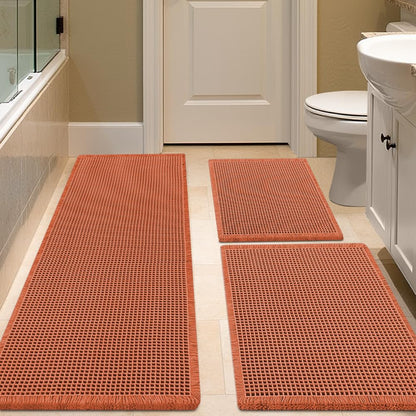 IM HOME Waffle Bath Mat Set 2 Piece Olive Green,Woven Modern Bath Rug Mats, Absorbent Non Slip Bath Floor Mat, Soft Washable Boho Bath Rugs with Tassels for Bathroom, Bedroom, Kitchen,Tub