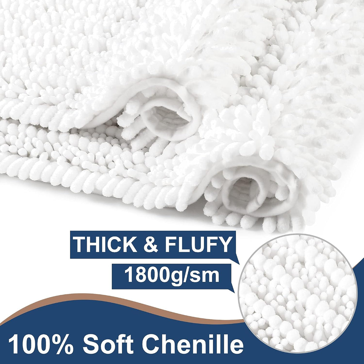 Luxury Chenille White Bathroom Rugs Sets 2 Piece, Thickened Hot Melt Rubber Bottom Bath Mats for Bathroom Non Slip,Bath Rugs Quick Dry Machine Washable for Shower Mat (32"x20"+17"x24")