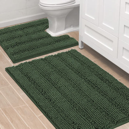 H.VERSAILTEX Bath Rugs for Bathroom Non Slip Bath Mats Extra Thick Chenille Striped Rug 20" x 32" Absorbent Non Skid Fluffy Soft Shaggy Washable Dry Fast Plush Mat for Indoor, Bath Room, Tub - Sage