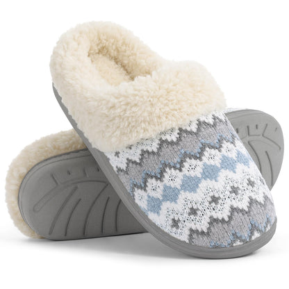 Evshine Women's Chenille Knit Fuzzy Slippers Memory Foam Warm House Shoes