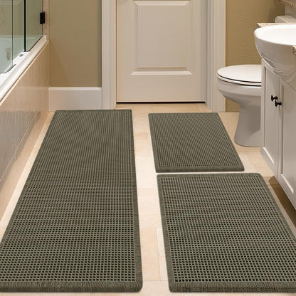 IM HOME Waffle Bath Mat Set 2 Piece Olive Green,Woven Modern Bath Rug Mats, Absorbent Non Slip Bath Floor Mat, Soft Washable Boho Bath Rugs with Tassels for Bathroom, Bedroom, Kitchen,Tub
