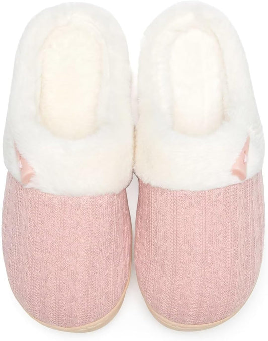 NineCiFun Women's Fuzzy House Slippers Memory Foam Cute Ladies Home Shoes