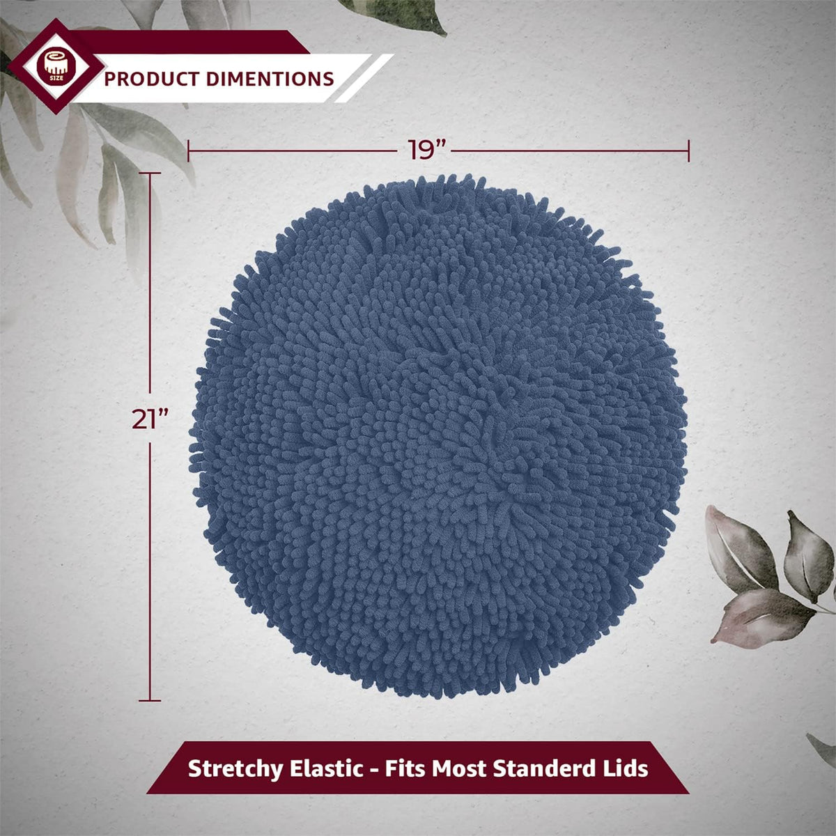 LuxUrux Toilet Lid Cover with Stretch Fit Elastic Band – Chenille Microfiber Toilet Seat Non-Slip Cover for Bathroom – Soft Plush, Machine Wash And Dry, Comfort & Clean Look (18 x 21'', Medium Blue)