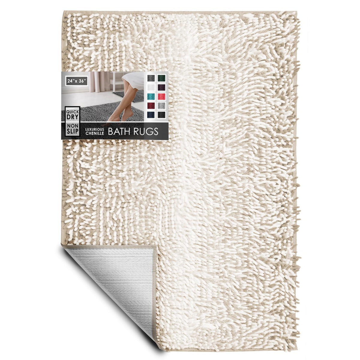 Hearth & Harbor Bathroom Rugs, Chenille Bath Mat - Machine Washable Bath Mats for Bathroom Non-Slip Backing Rubber, Quick Dry Bathroom Mat