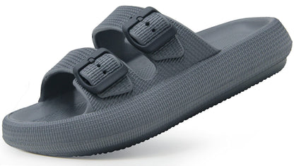 Weweya Sandals for Women Men Pillow Slippers Double Buckle Flat Slides
