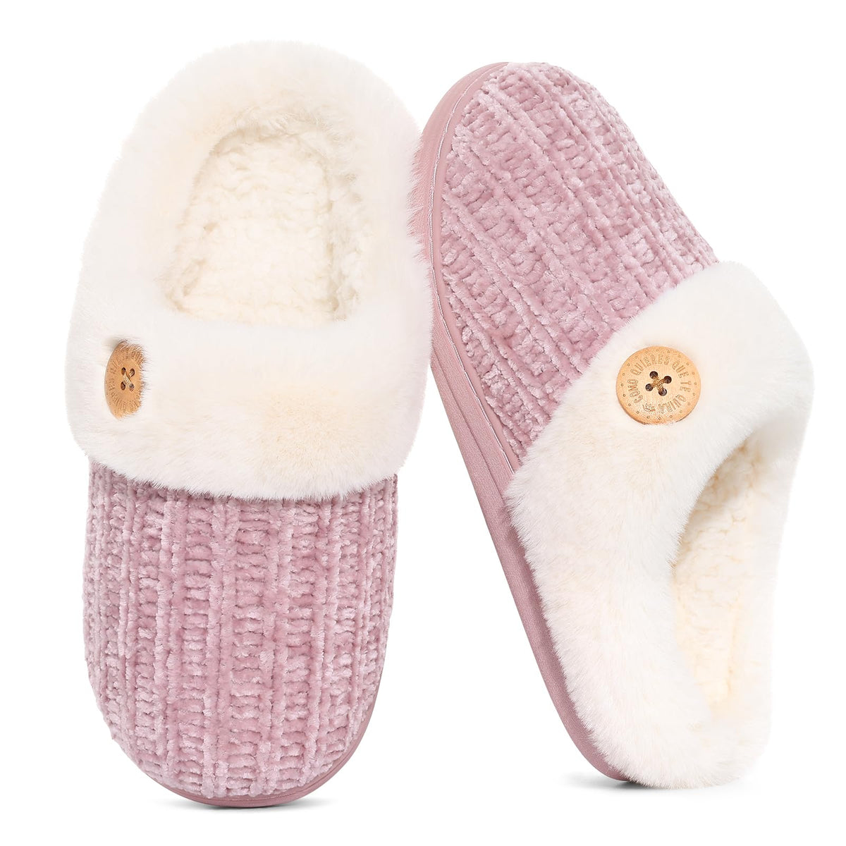 Evshine Women's Chenille Knit Fuzzy Slippers Memory Foam Warm House Shoes
