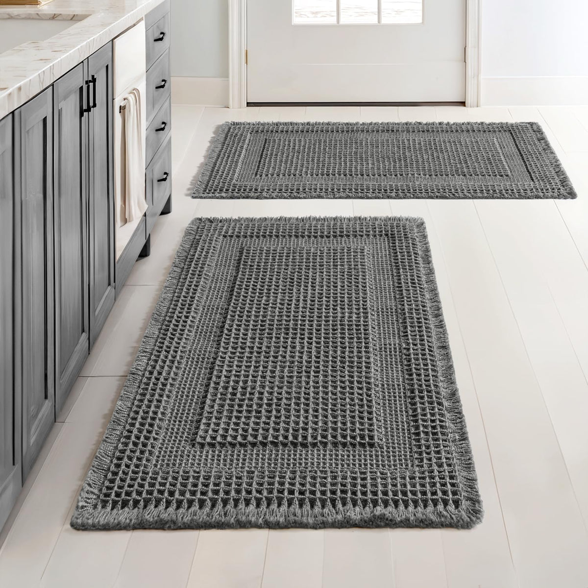 MIULEE Set of 2 Waffle Bathroom Rugs Brown Boho Bath Mat 17x24+18x30 in