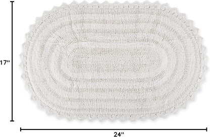 DII Crochet Collection Reversible Bath Mat, Small Oval, 17x24, White